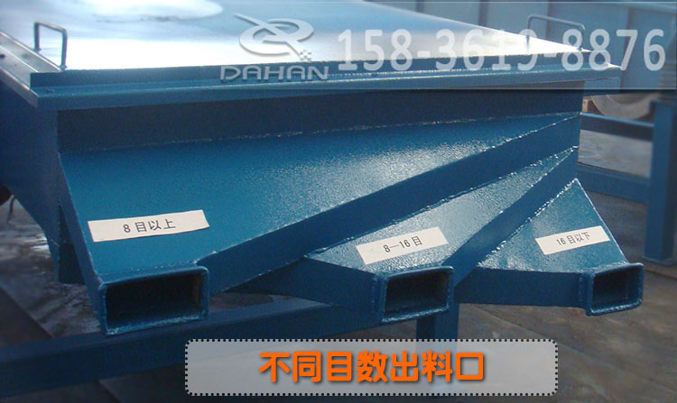 兩層直線振動(dòng)篩出料口顆粒大小分別為：8目以上，8-16目之間，16目以下
